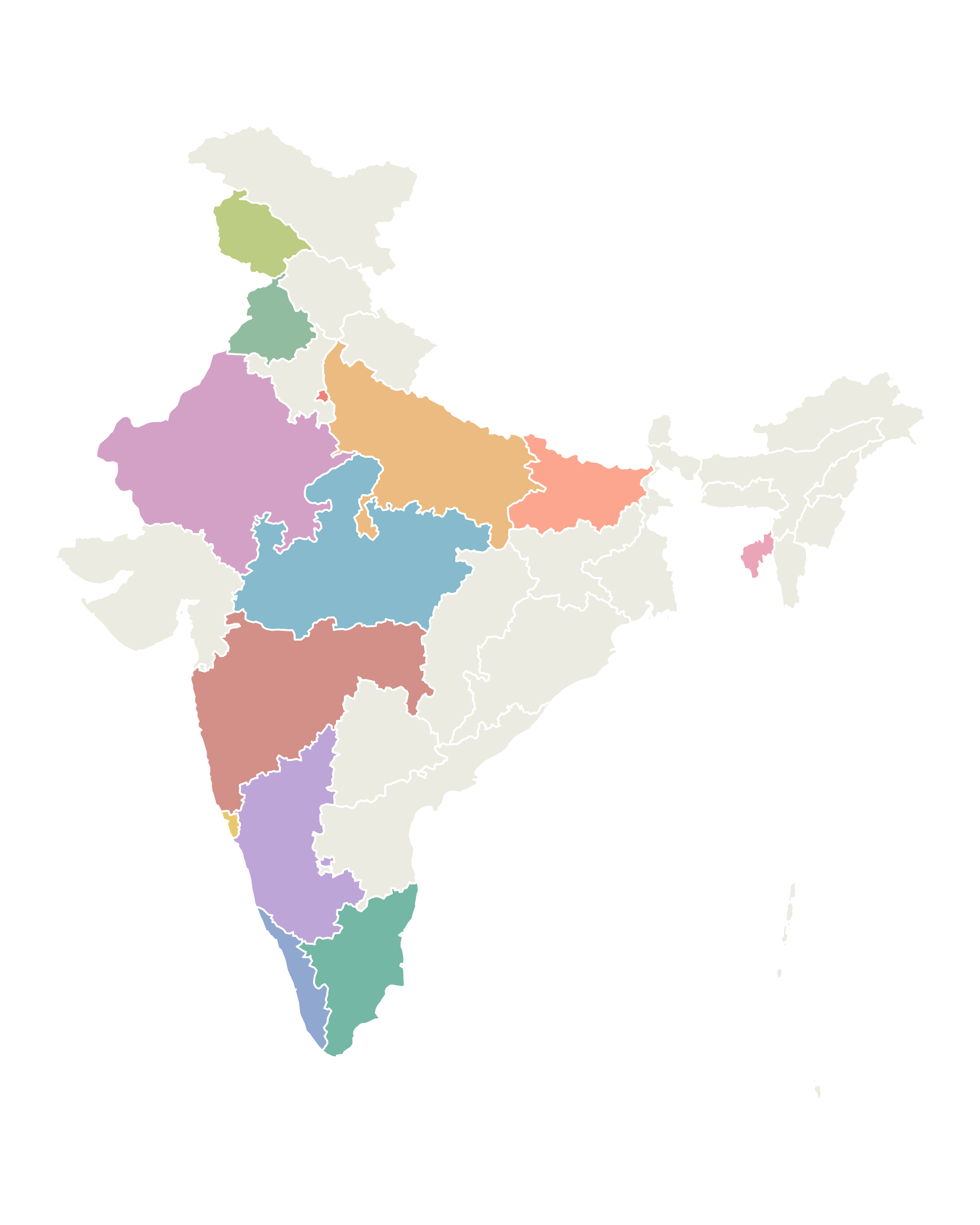 Map of India highlighting the states Maruti Rubber serves